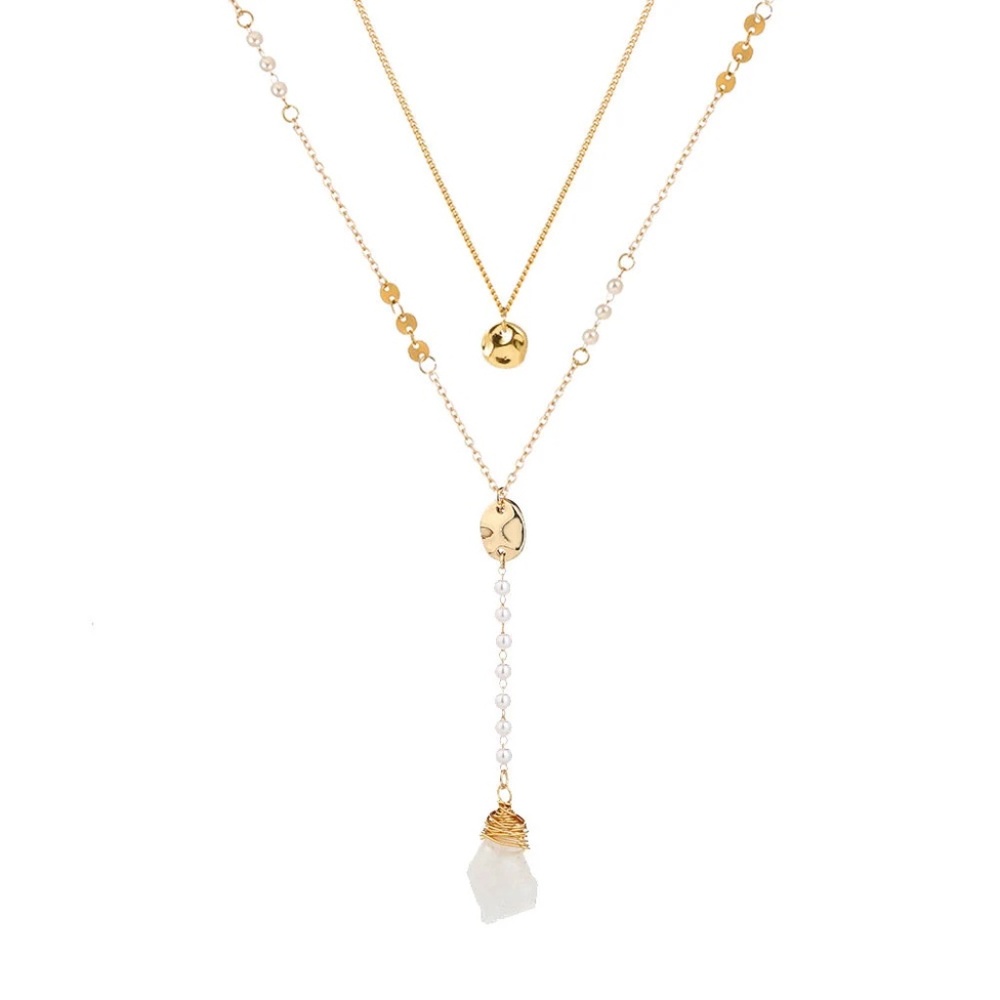 Elegant Layered White Agate Gold Wrapped Pendant With Accent Dainty Pearls
